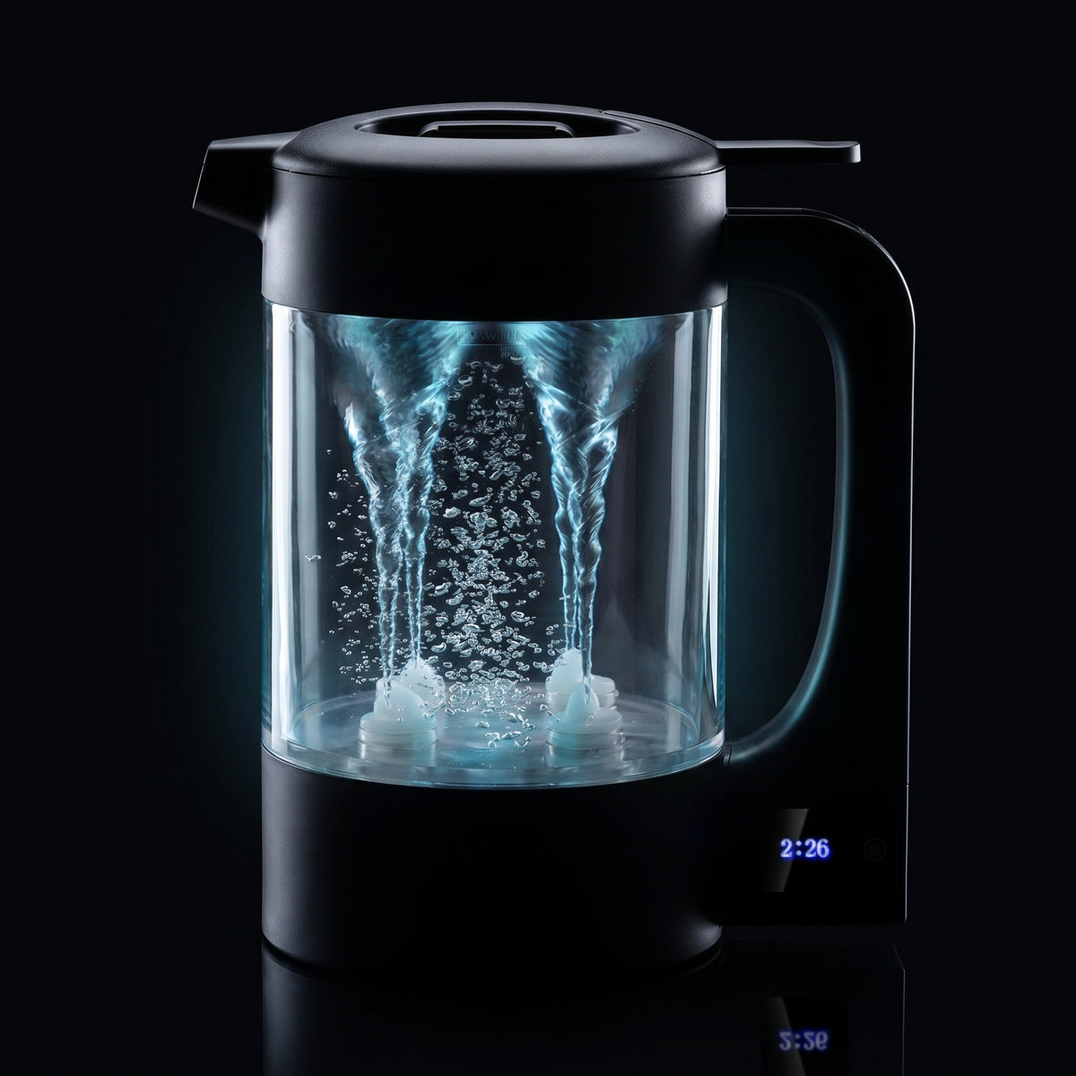 HYDROGENYX Family — carafe à hydrogène, fond noir studio