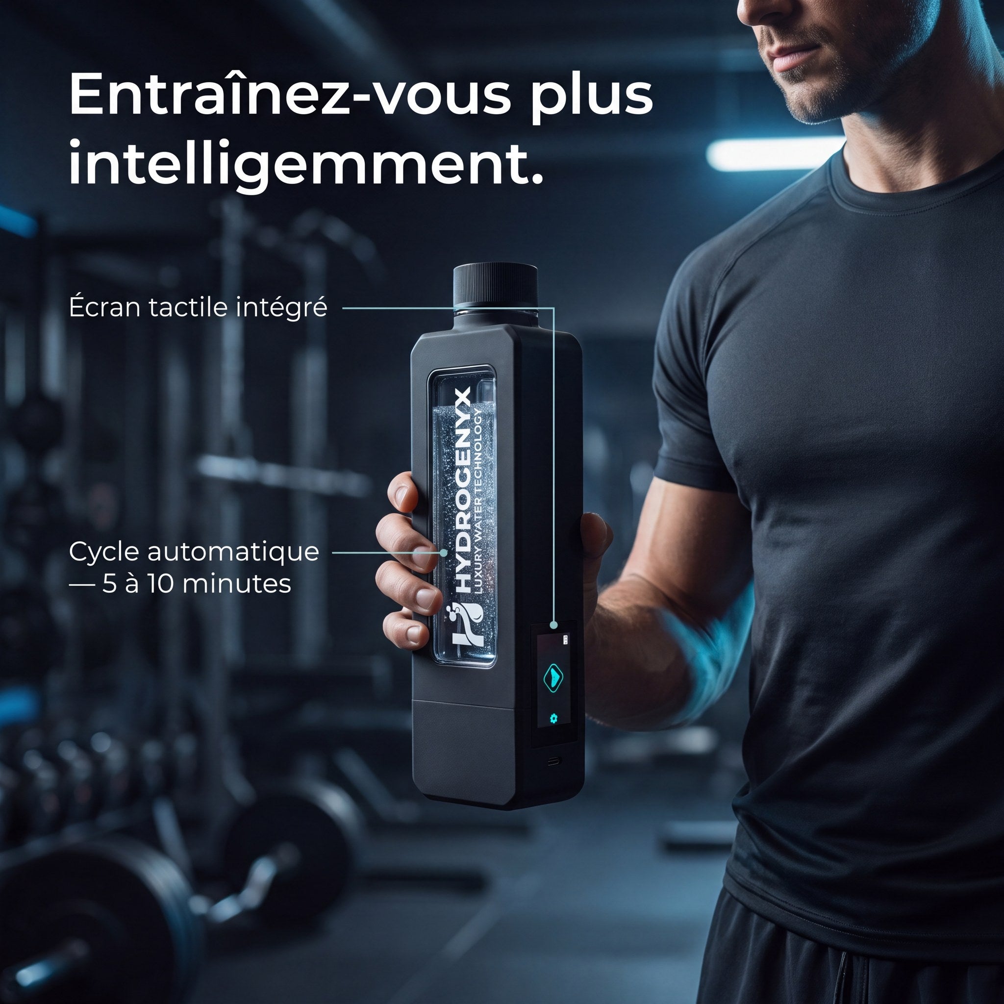 HYDROGENYX Flask en salle de sport — écran tactile intégré, cycle automatique 5 à 10 minutes