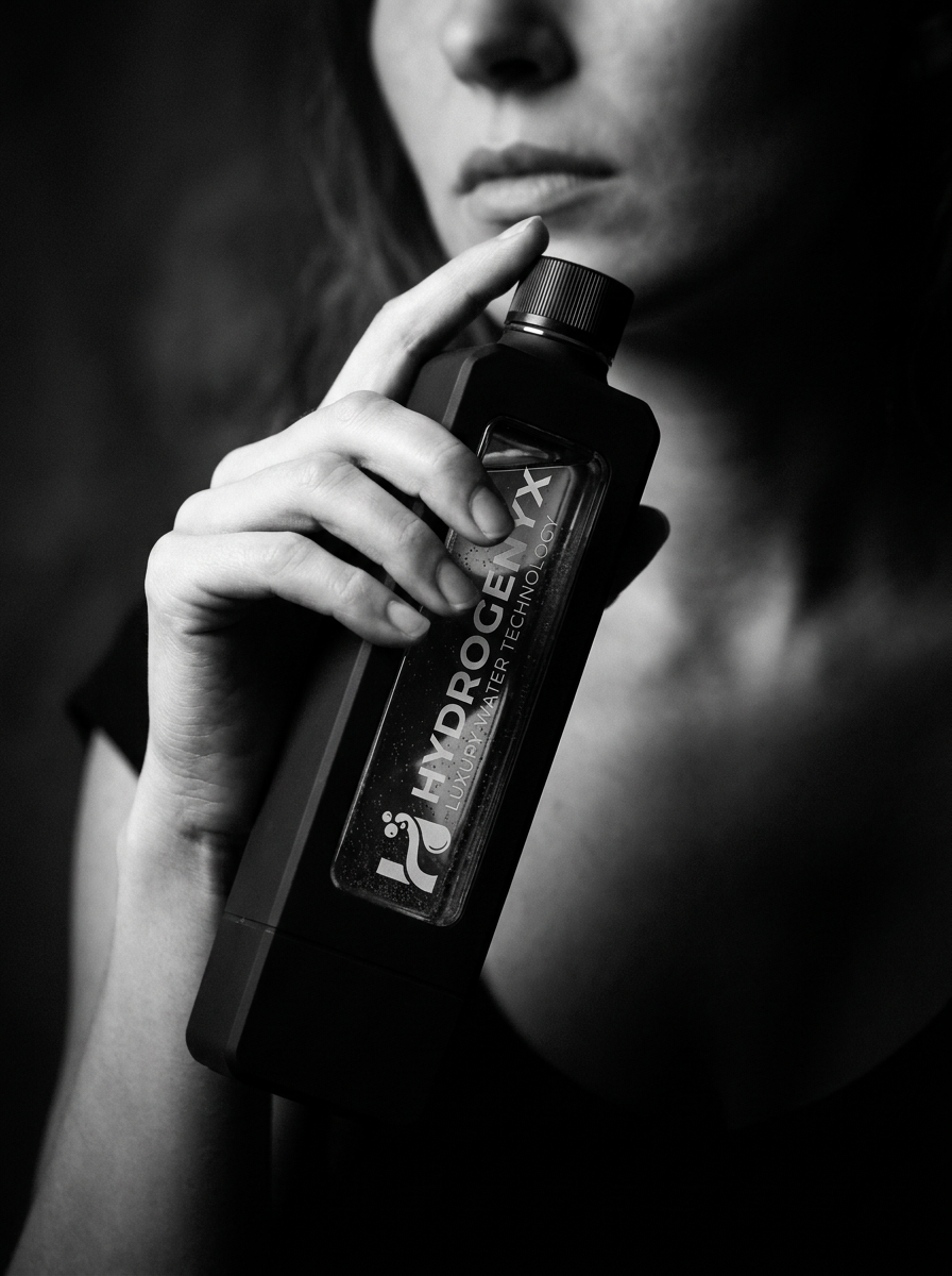 HYDROGENYX Flask - portrait éditorial noir et blanc